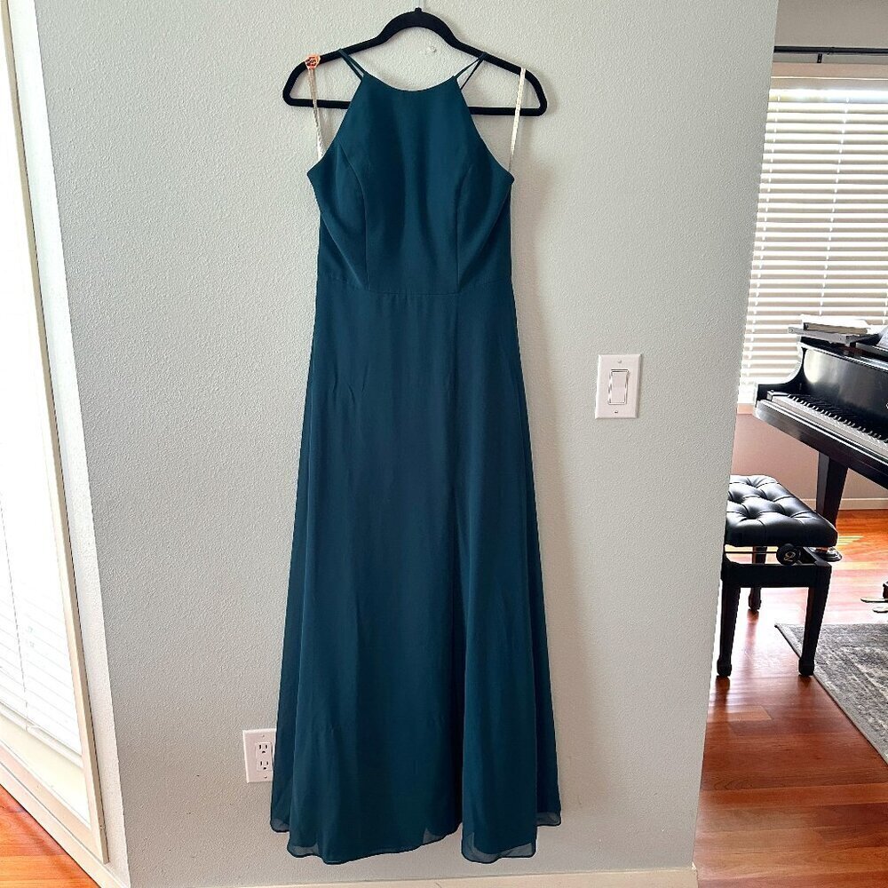 Jenny Yoo Collection Kayla Halter A-Line Teal Dark Green Maxi Dress 8
